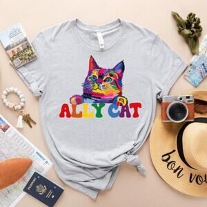 Ally Cat LGBT Pride Month Human Rights Graphic Unisex T-Shirt